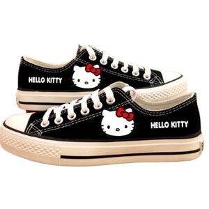 Hello Kitty Black & White Low-Top Sneakers with Red Accent